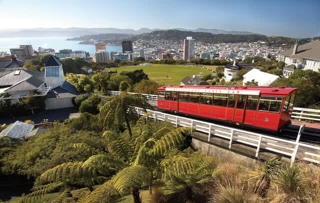 Image of the Wellington Cable Car taking people from Lambton Quay to the top entrance of the Botanic Gardens