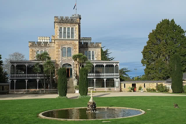 Image of the front of Larnach Castle and Fountain in Dunedin