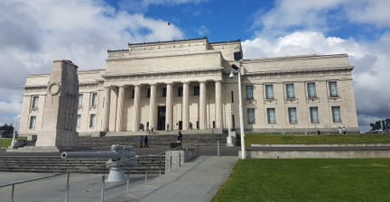 Neoclassical war museum building with columns in Auckland