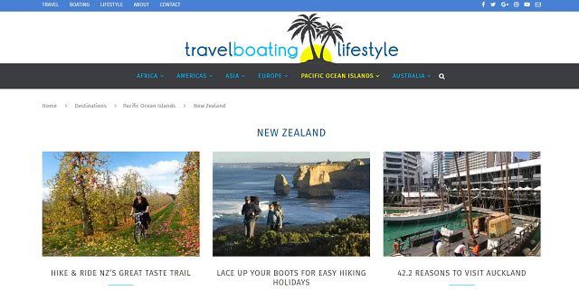 Travel Boating Lifestyle blog screenshot